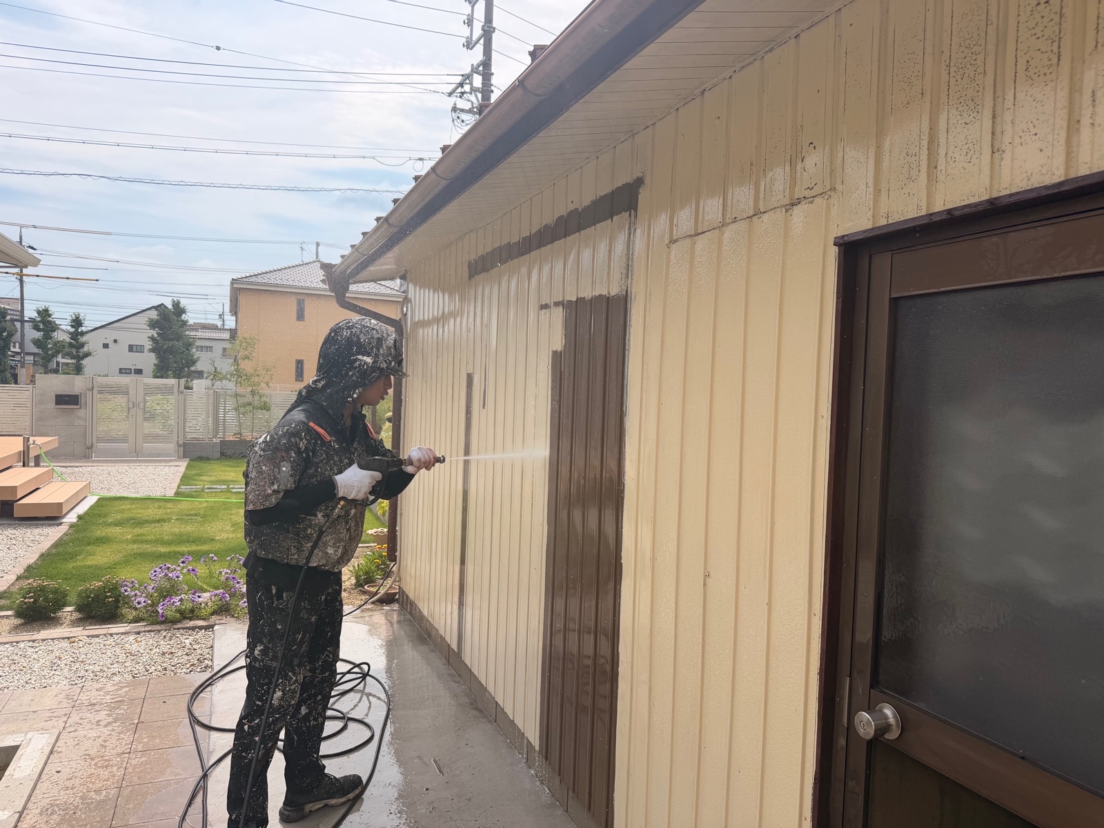 高圧洗浄　施工中